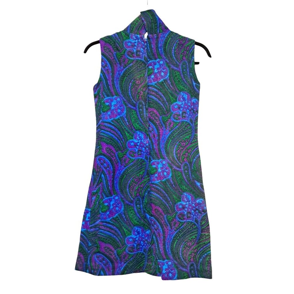 Vintage Mod Paisley Dress Wool GoGo Psychedelic Purple XS/S 60s - Picture 5 of 14